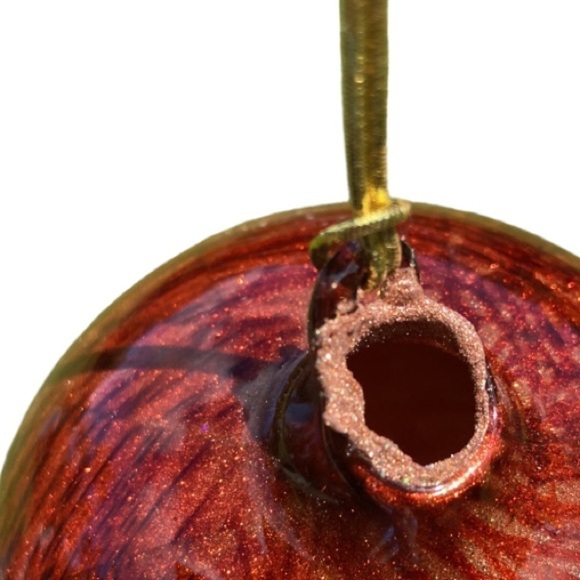 Hand Blown Red Orange Glitter Tiger Eye Medium Glass Ornament - Picture 10 of 11